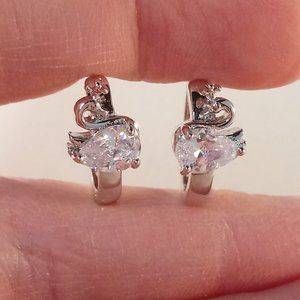 18K Gold Filled Diamond Zircon Pear Swan Hoop Earrings 1.25ctw ea. Party Gift